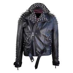 Upgrade your look with this edgy black jacket, featuring striking studded details on the sleeves and collar. The front zip closure adds a sleek, modern touch, making it easy to wear and style. Perfect for adding a bold statement to any outfit, this high-quality jacket is both comfortable and durable. We Use Only 100% Real / Genuine Leather Material: We believes in and practices good business ethics. Therefore, we guarantee you that the leather we use for our products is of extraordinary quality and is 100% genuine and real. We take full responsibility of the integrity of our products. Features: Studded Details: Bold studs on the sleeves and collar for a unique, edgy look. Front Zip Design: Sleek and modern, easy to wear and take off. High-Quality Material: Durable and comfortable fabric fo Black Studded Leather Jacket, Zip Up Leather Jacket, Spiked Leather Jacket, Handmade Jacket, Studded Leather Jacket, Studded Jacket, Men Classic, Jackets Men Fashion, Upgrade Your Look