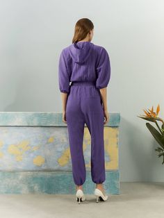 Products:Loose-fitting jumpsuit with short sleeves and elastic cuffs. Front flap detail. Side pockets and elastic waistband. Adjustable drawstring hem.73% Lenzing™ Ecovero™ 27% PolyamideMachine Wash Cold; Do Not Tumble Dry; Iron Low; Dry CleanDo Not Bleach. Delicate Garment; Handle With Care. Wash Separately and Dry Flat. Do Not Spot Clean. Size Guide: Size Bust Waist Hip Thigh Ankle Inseam XS 84 68 92 54 35.25 82 S 88 72 96 58 36 82 M 92 76 100 62 36.75 82 L 96 80 104 66 37.5 82 XL 100 84 108 7 Handle With Care, Marine Blue, High Fashion Street Style, Creating A Brand, Blue Hues, Tumble Dryer, Size Guide, Quality Fabric, Fashion Branding