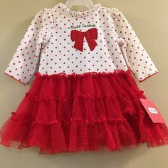 New, 9 Month, Just The Dress, No Bottom, Super Cute, Attached Tulle Skirt Like Underneath, You Can Wear Leggings Or Thighs On Your Choice, No Trades V Cute Red Holiday Dress For Dress-up, Festive Fitted Tutu Dress With Ruffles, Cute Long Sleeve Tutu Dress With Ruffles, Cute Long Sleeve Ruffled Tutu Dress, Red Holiday Dress With Red Bow, Holiday Red Dresses With Red Bow, Holiday Ruffle Tutu Dress For Dress-up, Holiday Tutu Dress With Ruffles For Dress-up, Holiday Ruffled Tutu Dress For Dress-up