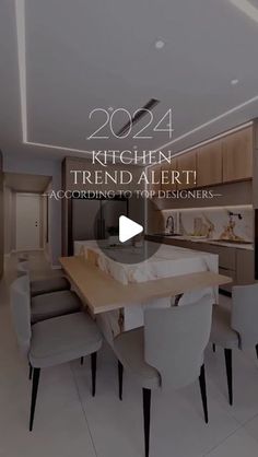 a kitchen and dining room are featured in this ad for the new year's interior design