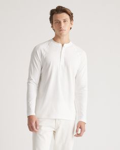 Upgrade your wardrobe basics with our Cotton Modal Long Sleeve Henley Tee. This super-soft blend of cotton and modal is incredibly lightweight and breathable, and the classic henley silhouette makes this shirt perfect on its own or as a base layer. Meet your new favorite elevated wardrobe staple. Stretch Cotton Tops With Henley Neckline, White Cotton Henley For Spring, Solid Henley Neckline Tops For Everyday, Classic Everyday Top With Henley Neckline, White Crew Neck Henley For Everyday, Stretch Henley Neckline Top For Loungewear, Classic Henley Neckline Top For Layering, Relaxed Fit Henley For Layering, White Relaxed Fit Top With Henley Neckline