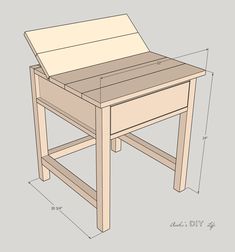 a wooden table with measurements for the top