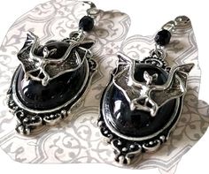 Elegant Silver Halloween Jewelry, Elegant Nickel-free Halloween Jewelry, Black Hypoallergenic Jewelry For Party, Handmade Black Vampire Earrings, Elegant Adjustable Halloween Earrings, Hypoallergenic Jewelry For Halloween Party, Silver Gothic Round Earrings, Gothic Sterling Silver Earrings For Parties, Elegant Metal Halloween Earrings