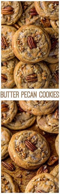 butter pecan cookies stacked on top of each other