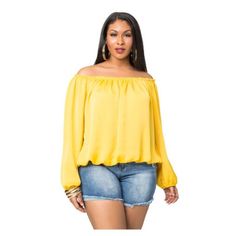 Ashley Stewart Satin Peasant Blouse In Lemon. You Can Wear This Off The Shoulder For Dinner Or As-Is For The Day At The Office. This Item Is Brand New And Has Never Been Used. I Also Have A Similar Pair Of Shorts That Would Go Great With This Top In My Closet. Bundle And Save More. Please See All Photos And Let Me Know If You Have Any's. Woman's Size 14/16 100% Polyester Elastic Neckline And Hem. Cuffed Blouson Sleeves Approx. Measures 22" In Length Smoke-Free Home Cute Running Outfit, Raglan Pattern, Red And White Shirt, Blouse Satin, Peasant Style Dress, Look Con Short, Outfit 2020, Fashion Office, Trendy Sweaters