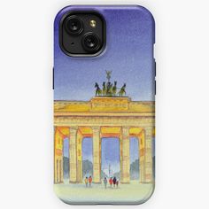 an iphone case with a painting of people standing in front of the arch of triumph