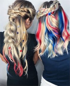 4th Of July Hairstyles, July Hairstyles, Red White And Blue Hair, White And Blue Hair, American Sweetheart, Red Hair Color