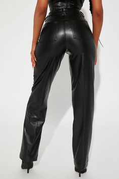 Available In Black And Cream. Faux Leather Pant High Waist Button Zipper Closure Straight Leg Pockets Coating: 100% Polyurethane Backing: 95% Polyester 5% Spandex Imported | Truly Chic Faux Leather Pant 29 in Black size XL by Fashion Nova Faux Leather Pant, Leather Pant, Black And Cream, Faux Leather Pants, High Waisted Pants, Leather Women, Fashion Nova, Black Fashion, Leather Pants