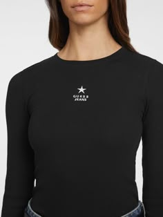 Slim fitting ribbed tee, featuring embroidered star and monogram at the chest. Crafted in our organic cotton blend. Guess Clothing, Ribbed Tee, Fly Girl, Guess Jeans, Knit Cotton, Jeans Slim, New Outfits, Black Tee, Cotton Tee