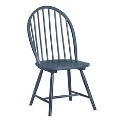 a blue wooden chair against a white background