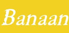 the word banana written in white on a yellow background