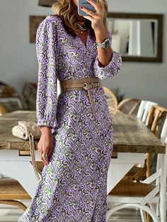 Gender:?WomenType:?DressesFeature:?Bohemian Print, V-Neck, Long SleeveMaterial:?PolyesterStyle:?Casual/FashionColor:?Purple, Multicolor?Size:?S, M, LPlease Note:?All Dimensions Are Measured Manually With A Deviation Of 1 To 3cm. Printed Non-stretch V-neck Maxi Dress, Non-stretch V-neck Printed Midi Dress, Non-stretch Printed Midi Dress With V-neck, Multicolor Non-stretch V-neck Maxi Dress, Fitted V-neck Patterned Midi Dress, Patterned V-neck Maxi Dress, Purple V-neck Maxi Dress For Fall, Patterned V-neck Midi Dress For Fall, Bohemian Patterned V-neck Midi Dress