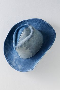 Make a bold statement with this jean-adorned cowboy hat. **Features:** Semi-structured style, washed jean fabrication, dipped crown, wide upturned brim, paneled construction **Why We | Kayce Indigo Cowboy Hat by Free People in Blue Jean Cowboy Hat, Denim Cowboy Hat, Free People Hat, Rally Stripes, Layered Beaded Necklaces, Wool Tights, Raw Stone Earring, Hair Tie Bracelet, Striped Tights