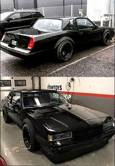 two pictures of the same car in different stages of being restored and repainted