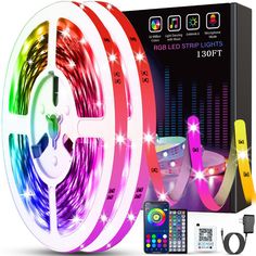 the colorful led strip lights with remote control are on display in front of a box