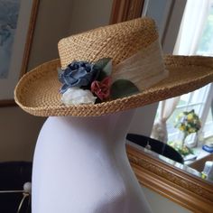 Straw Hat Never Worn Embroidered Straw Hat, Winnie Foster, Vintage Straw Hat, Edwardian Hat, 19th Century Women, Gardening Hat, Victorian Hats, Doll Hat, Anne Of Green Gables