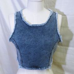 Lf Carmar Denim Cutout Back Crop Top Size 10 ~Nwt~ Retail Priced $148 Dark Wash Denim Top With Frayed Hem, Spring Denim Blue Cutoff Top, Light Wash Denim Vest With Frayed Hem For Summer, Spring Cutoff Denim Blue Top, Fitted Cotton Cutoff Top, Fitted Cropped Denim Top Casual Style, Fitted Washed Blue Denim Top Casual, Fitted Denim Vest With Frayed Hem For Spring, Casual Crop Top With Frayed Hem For Summer