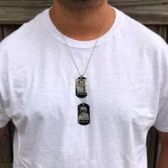 Men Necklace - Customize Men's Necklace - Military Style Necklace - Necklace for Him - Engraved Pict Mens Dog Tag Necklace, Happy Fathers Day Pictures, Army Dog Tag, Necklace For Him, Fathers Day Pictures, Engraved Handwriting, Picture Engraving, Cufflinks Wedding, Bangle Bracelets With Charms