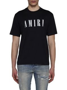 T-Shirt from AMIRIComposition: ->cotton, 100% | AMIRI Men's T-Shirt in Black | SS24 Rocker Chic, Checkered Shirt, Band Collar, Luxury Retail, Biker Jacket, Vintage Tees, Casual T Shirts, Distressed Denim, Logo Print