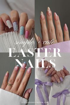 Nails For Easter, Easter Nails Ideas, Natural Short Nails, Short Nails Square, Easter Nails Design Spring, Daisy Nail Art, Pastel Nail Art, Butterfly Nail Designs, Almond Acrylic