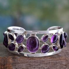 Spread Happiness! Luxury Purple Cuff Bracelet For Women, Luxury Purple Cuff Bracelet, Luxury Purple Gemstone Cuff Bracelet, Silver And Amethyst Bracelets, Luxury Silver Amethyst Jewelry, Amethyst Studs, Gold And Silver Bracelets, Purple Bracelet, Sterling Silver Cuff Bracelet