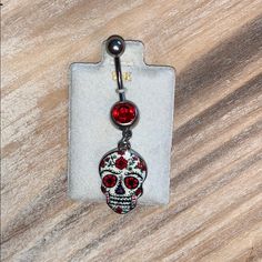 Bnib Belly Ring With Skull Charm. Never Removed From Packaging. Red Metal Body Jewelry For Gift, Red Metal Body Jewelry As A Gift, Belly Ring, Ring Color, Belly Rings, Sugar Skull, Lady In Red, Red Color, Women Jewelry