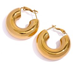 ✨ Make a bold statement with our Macaroni C-Shaped Leverback Chunky Earrings – a fusion of modern design and playful elegance! Crafted from hallow titanium steel and embellished with a luxurious 18 Karat Gold plate, these earrings are the perfect blend of contemporary chic and timeless sophistication. The C-shaped design adds an intriguing twist, creating a chunky silhouette that demands attention. The leverback closure ensures secure wear, allowing you to flaunt your style with confidence. These earrings are not just accessories; they are a manifestation of individuality and daring fashion choices. Statement Earrings Formal, Earrings Formal, Golden Hoops, Chunky Hoop Earrings, Chunky Earrings, Gold Statement Earrings, Stainless Steel Earrings, Trendy Jewelry, Ladies Party