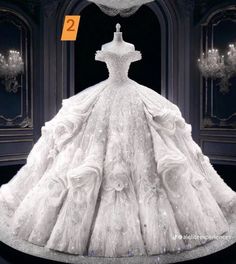 Long Big Wedding Dresses, Massive Wedding Dress, Pretty Wedding Dresses Princesses, Fancy Wedding Ideas, Luxury Wedding Dress Ballgown, Huge Wedding Dresses, Wedding Dresses Silver, Biggest Wedding Dress, Royalty Wedding Theme