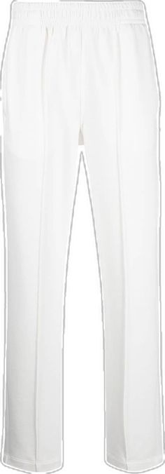 White Pants With Elastic Waistband, White Pants With Elastic Waistband And Straight Hem, White Straight Bottoms For Workwear, Classic White Straight Bottoms, White Relaxed Fit Classic Pants, White Relaxed Fit Formal Bottoms, White Tailored Bottoms With Straight Hem, White Classic Relaxed Fit Pants, Tailored White Bottoms With Straight Hem