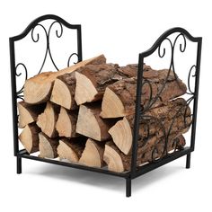 a stack of logs in a metal holder