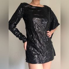 Cute Black Sequin Top With Long Sleeve And Bat Wing. Brand Is New York And Company. Size Xs. Never Worn. Fall Club Mini Dress With Sequins, Long Sleeve Mini Dress For Going Out, Long Sleeve Mini Dress For Going Out Party, Fall Club Sequin Dress With Long Sleeves, Glamorous Black Long Sleeve Dress, Black Long Sleeve Mini Dress For Cocktail, Long Sleeve Black Mini Dress For Cocktail, Black Mini Dress For Winter Evening, Black Sequin Dresses For Night Out