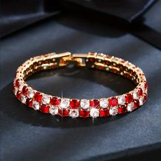 Brand New Women's Gold Ruby & Diamond Double Row Tennis Bracelet 7" Size (The Most Common Women's Size) Width 8mm 14k Gold Plated Sterling Silver 2ct Natural Red Ruby Gemstones Genuine 1ct Lab Created Radiant Cut Diamonds Retail Price $400 Buy With Confidence From A Top Rated Seller With A 99%+ Rating! A0214 (Id-1255) Luxury Red Ruby Tennis Bracelet, Luxury Red Diamond Bracelet For Anniversary, Red Luxury Tennis Bracelet For Formal Occasions, Formal Red Diamond Bracelet, Red Diamond Tennis Bracelet For Weddings, Red Tennis Bracelet With 17 Jewels For Wedding, Red Diamond Bracelet For Wedding, Red Diamond Wedding Bracelet, Formal Red Diamond Jubilee Bracelet