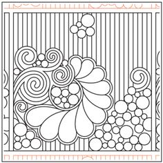 a coloring page with flowers and swirls in black and white on a striped background