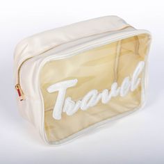 Discover practicality and charm with our Sewn-On Clear Nylon Bags, perfect for organizing with a touch of style. Designed from durable materials, these bags feature a clear nylon construction, allowing easy visibility of contents while offering protection. Ideal for storing and carrying various items, they are enhanced with a soft terry cloth accent that adds a cozy and appealing texture. Whether used for travel essentials, crafting supplies, or everyday necessities, these bags are versatile and White Bags With Clear Strap For On-the-go, On-the-go Nylon Cosmetic Bag With Removable Pouch, Practical Rectangular Cosmetic Bag For Travel, Packable Nylon Bags For Weekend Trips, Practical Rectangular Travel Cosmetic Bag, Practical Portable Cosmetic Bag For Travel, Portable Practical Cosmetic Bag For Travel, Practical Portable Travel Cosmetic Bag, Functional White Travel Accessories For Daily Use