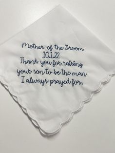 Thank You For Raising Man Of My Dreams, Gifts For Son In Law On Wedding Day, Groom Handkerchief, Gift For Mother In Law, Embroidered Handkerchief Wedding, Mother Of Groom, Mother Of The Bride Gift, Mother Of The Groom Gifts, Wedding Handkerchief