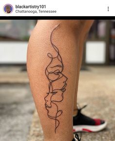 a woman's legs with a line drawing on the side of her leg,