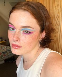 Trans Flag Makeup Looks, Masculine Pride Makeup, Pride Flags Makeup, Trans Pride Makeup Ideas, Trans Flag Outfit, Trans Flag Eye Makeup, Gay Pride Makeup Ideas, Masc Pride Makeup, Trans Makeup Looks