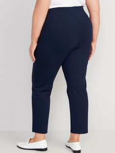 elastic pull-on waistband front pockets online exclusive extra high waist is 1" higher than standard high rise sits above belly button relaxed hip and thigh hits at ankle 27" regular inseam 25" petite inseam 31" tall inseam models are approx.  5'9" and wear sizes s (4), l (12), and xl (18)machine wash according to the care instruction label spandex 4% nylon 27% rayon 69% Solid Color Tapered Leg Bottoms With Comfort Waistband, Comfort Stretch Ankle-length Pull-on Bottoms, Comfort Stretch Pull-on Ankle-length Bottoms, Comfort Stretch Pull-on Ankle-length Pants, High Waist Bottoms With Comfort Waistband For Work, Comfort Stretch Ankle-length Pants With Elastic Waistband, High-waisted Comfort Stretch Pull-on Pants, Non-stretch Tapered Leg Pants With Elastic Waistband, Blue Ankle-length Pull-on Pants