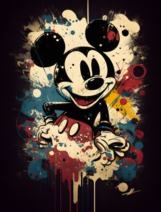 an image of mickey mouse with paint splatters