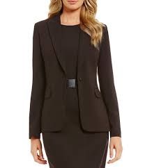 Calvin Klein Notch Lapel Long Sleeve One Button Jacket | Dillard's Professional Single-breasted Fall Outerwear, Professional Fall Outerwear With Suit Collar, Professional Fall Outerwear For Office, Elegant Long Sleeve Suits For Fall, Professional Long Sleeve Suits With Double Button Closure, Professional Long Sleeve Suit With Double Button Closure, Tailored Long Sleeve Blazer For Office, Long Sleeve Suits With Double Button Closure For Office, Fall Suit With Hidden Button Closure And Long Sleeves