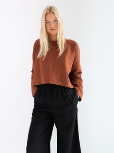 "IVY is a long sleeve, loose fit linen blouse. DETAILS - Oversized fit - Cropped length - Long sleeves - Boat neckline - 100% lightweight European linen fabric - Cut and sewn to order just for you in our studio COLOR - Rust, you can also choose other colors above - Fabric samples are available here https://www.etsy.com/listing/586569696/linen-fabric-samples SIZING & FIT - Relaxed, loose fit - Length is approximately 26 inches / 66 cm - Bust is approximately 26.5 inches / 67 cm - Measurements Effortless Long Sleeve Fall Blouse, Linen Crew Neck Blouse For Fall, Brown Linen Long Sleeve Blouse, Relaxed Fit Linen Long Sleeve Tops, Relaxed Fit Linen Tops With Long Sleeves, Relaxed Fit Long Sleeve Linen Tops, Oversized Linen Long Sleeve Tops, Oversized Long Sleeve Linen Tops, Effortless Long Sleeve Linen Top