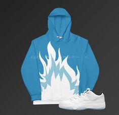 This comfy Jordan 11 'Legend Blue' unisex hoodie has a soft outside with a vibrant print, and an even softer brushed fleece inside. The hoodie has a relaxed fit, and it's perfect for wrapping yourself into on a chilly evening. It's comfortable and flattering for both men and women. This design is perfect for sneakerheads everywhere!  * 70% polyester, 27% cotton, 3% elastane * Fabric weight: 8.85 oz/yd² (300 g/m²) * Soft cotton-feel fabric face * Brushed fleece fabric inside * Double-lined hood w Blue Hip Hop Hoodie For Sports, Blue Hoodie For Streetwear Sportswear, Blue Hip Hop Sweatshirt For Streetwear, Blue Sportswear Hoodie For Streetwear, Blue Hoodie For Streetwear, Sportswear Hoodie With Adjustable Hood For Streetwear, Hoodie With Ribbed Cuffs For Light Sports, Blue Graphic Print Sportswear Hoodie, Blue Sporty Hoodie With Graphic Print