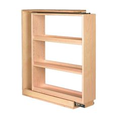 a wooden shelf with three shelves on each side