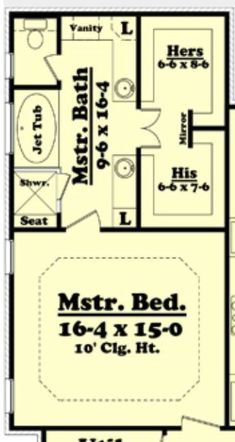 the floor plan for a two story house with an attached bathroom and living room area