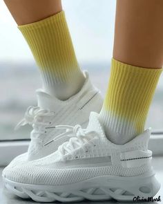 Olivia Mark - Breathable knit lace-up sneakers Blue White And Black, Round Toe Heels, Sneakers Blue, Lace Knitting, Olivia Mark, Knit Patterns, White Sneaker, Rib Knit, Heel Height