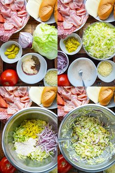 many different types of food are laid out on the table to be cooked and eaten