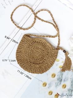 BirdinBag - Womens Minimalist Tassel Straw Crossbody Bag - Hollow Out Circle Beach Design Beach Crossbody Bag With Tassels, Beach Pouch Shoulder Bag With Tassels, Beach Shoulder Bag With Tassels In Pouch Shape, Summer Shoulder Bag With Tassels For Everyday, Everyday Summer Shoulder Bag With Tassels, Casual Everyday Bag With Tassels, Straw Crossbody Bag, Tassel Decor, Vacation Bag