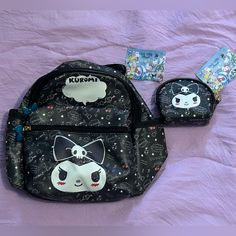 Sanrio Characters Kuromi Mini Backpack And Coin Purse, Nwt. Made Of Pu Leather Materials. Black Kawaii Backpack For Everyday Use, Cute Black Satchel Backpack, Black Satchel Backpack Cute Style, Black Pouch Backpack For School, Sanrio Characters, Mini Backpack, Leather Material, Pu Leather, Coin Purse