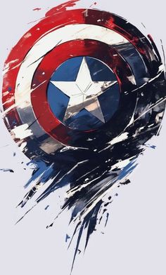 the captain's shield is painted in red, white and blue with paint splatters