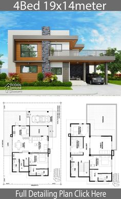 two story house plan with 4 beds and 1 bathrooms